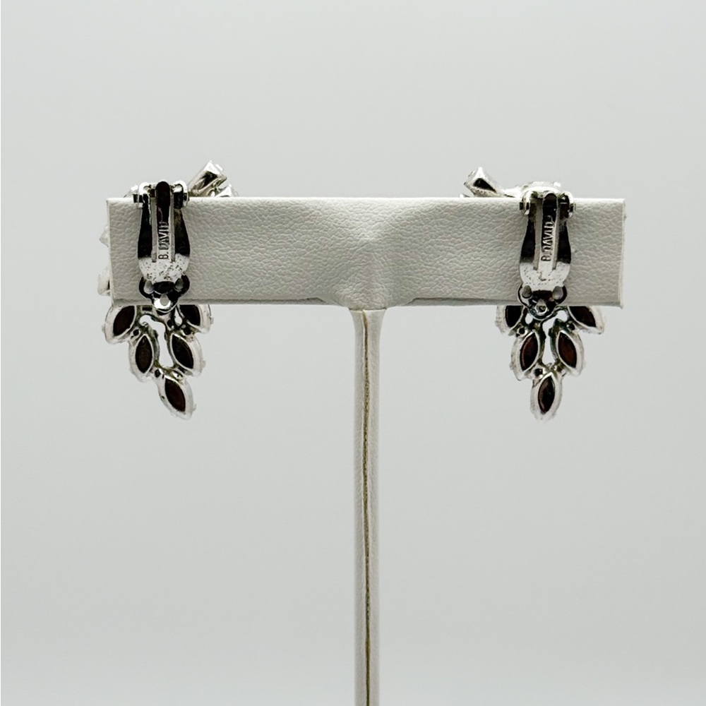 Vintage Blue and Silver B. David signed Rhinestone Crystal Clip-on Earrings - Picture 8 of 16